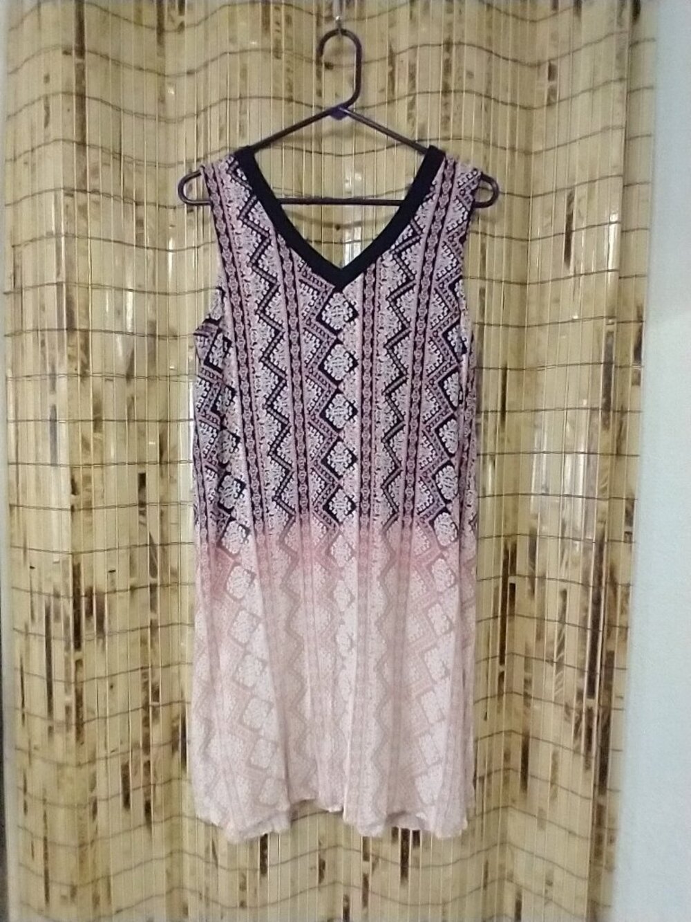 Mystree Women's Aztec Geometric Print Ombre V-Neck Sleeveless Tunic Dress Large